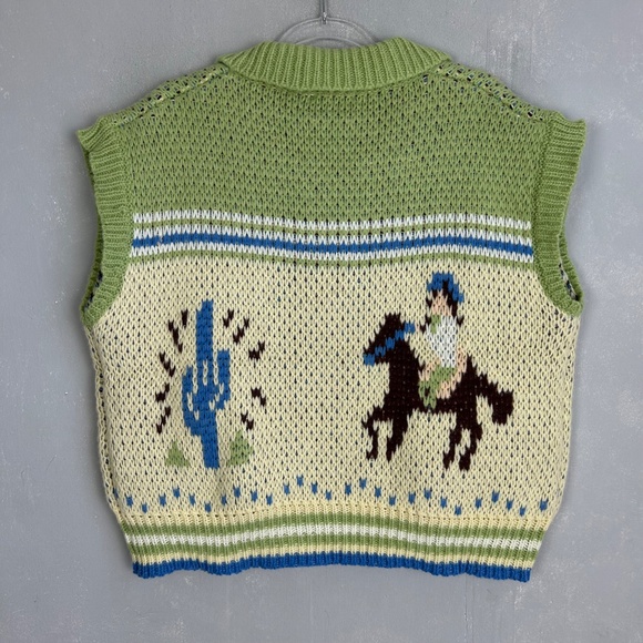 Bailey Rose size L oversized zip up vest retro knitted western cowboy green NEW - Picture 6 of 13